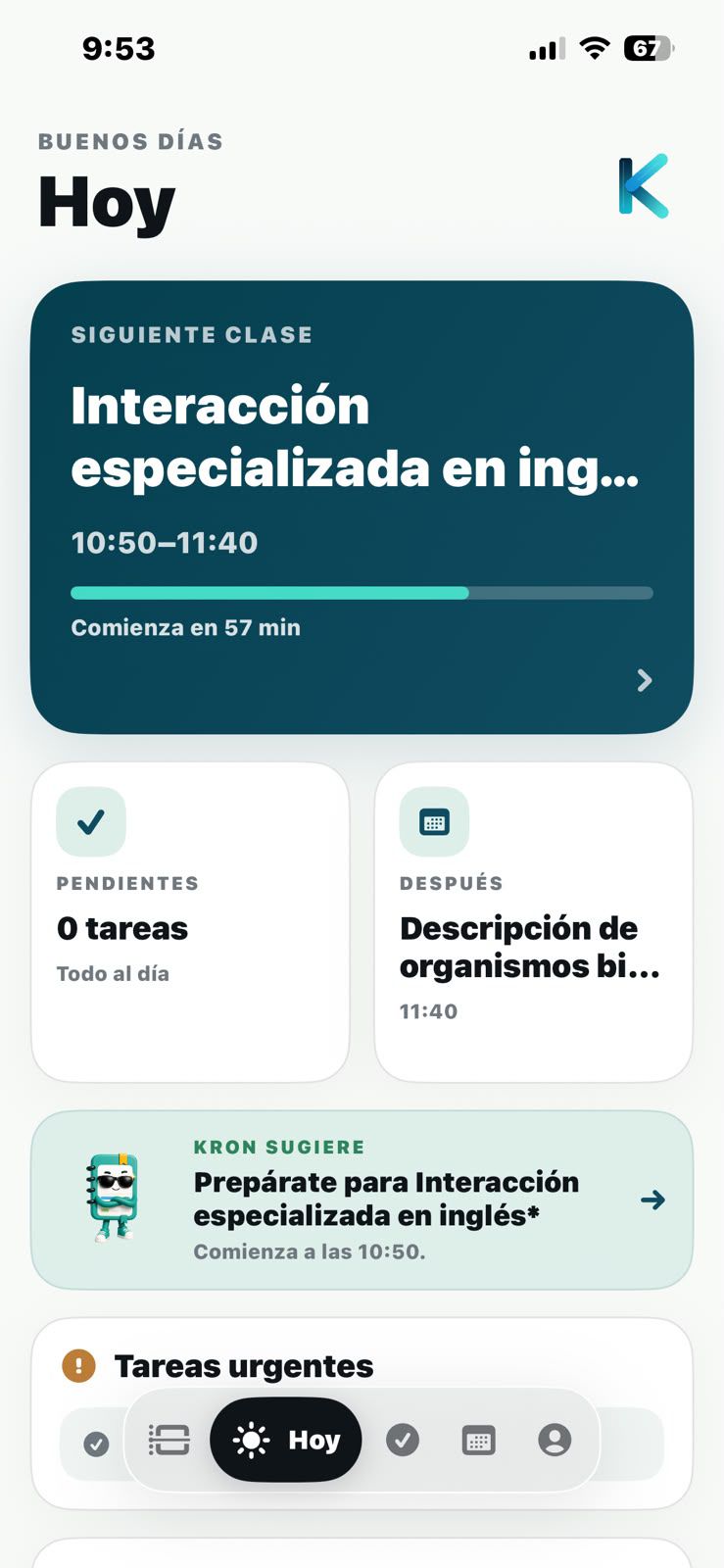 Pantalla de inicio de Kronex Academic OS